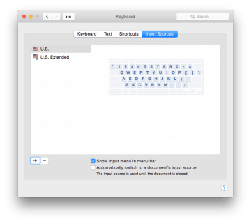 Keyboard System Preference Pane, Input Sources